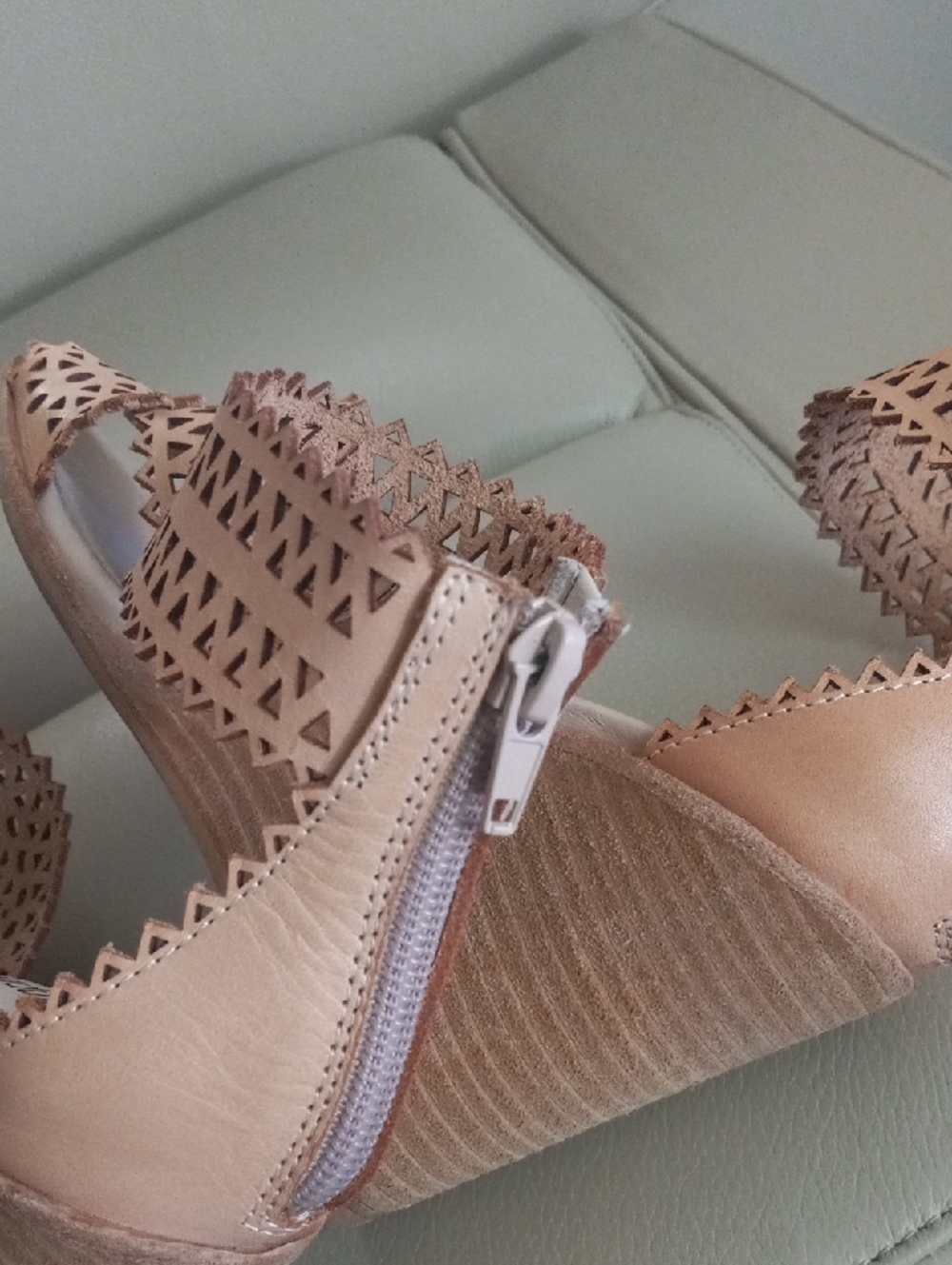 Jeffrey Campbell Nude Laser-Cut Ankle-Strap Wedge Sandals Size 7 - Picture 11 of 17
